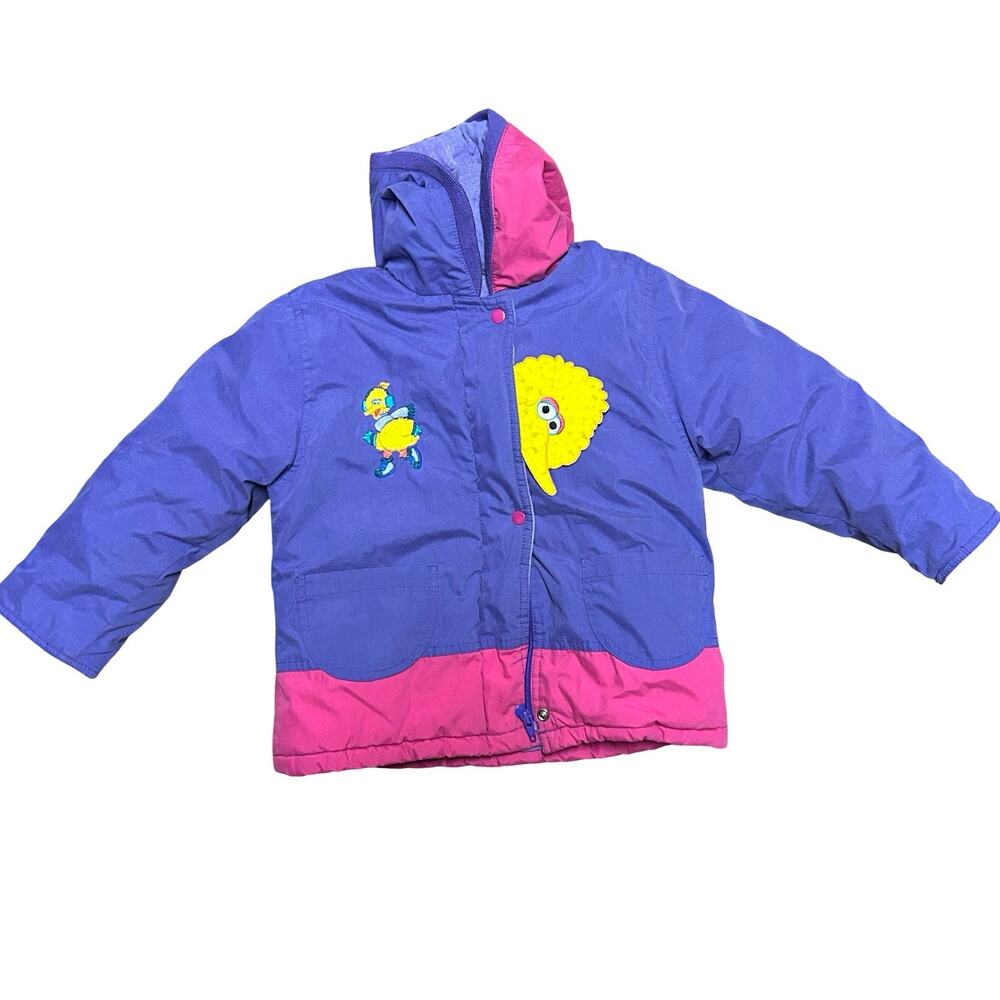 Vtg Sesame Street Big Bird Jacket 4 Yrs Colorblock Purple Pink Embroidered READ